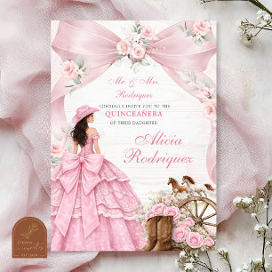 Pink Bow Coquette Western Charra Quinceanera Invit Invitation