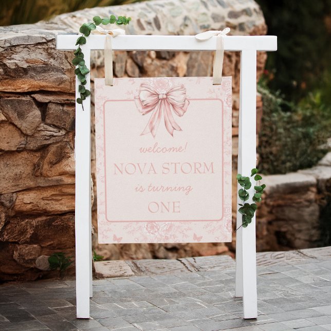 Pink Bow Coquette Whimsy Toile Custom Welcome Sign (Creator Uploaded)