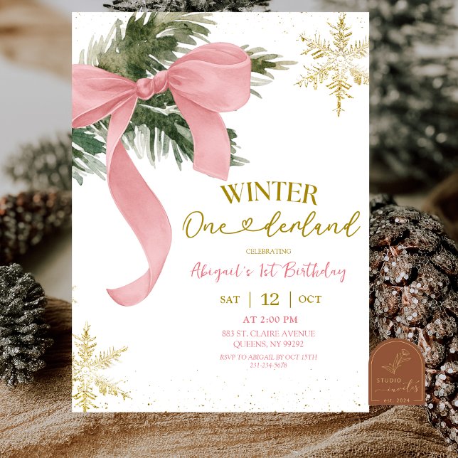 Pink Bow Coquette Winter Onederland Birthday Invitation (Creator Uploaded)