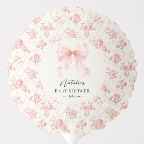 Pink Bow Cottage Floral Baby Shower Party Balloon