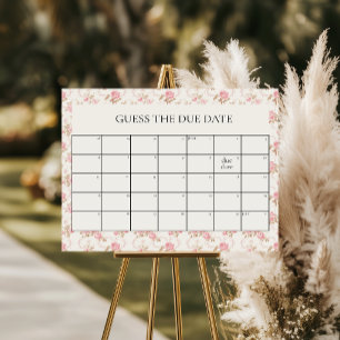 Pink Bow Cottage Floral Guess Due Date Baby Shower Foam Board