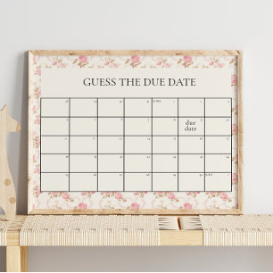 Pink Bow Cottage Floral Guess Due Date Baby Shower Poster