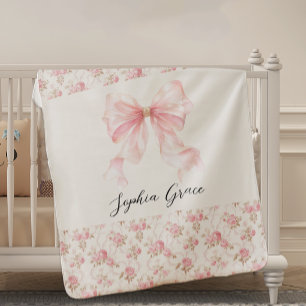 Pink Bow Cottage Floral New Baby Shower Nursery Blanket
