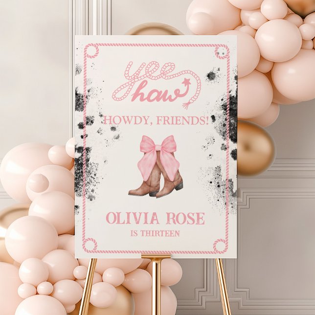 Pink Bow & Cowgirl Boots Coquette Western Birthday Foam Board (Creator Uploaded)
