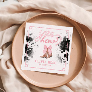 Pink Bow & Cowgirl Boots Coquette Western Birthday Napkins