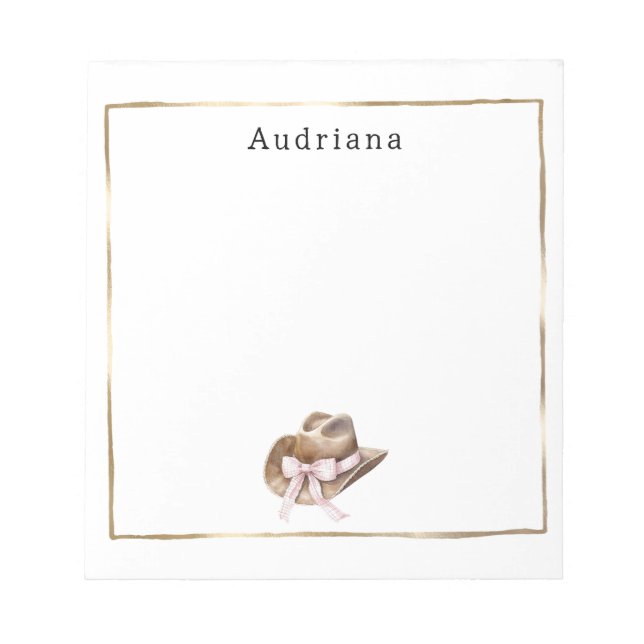 Pink Bow Cowgirl Hat Personalized  Notepad (Front)