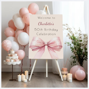 Pink bow cream beige birthday party welcome foam board