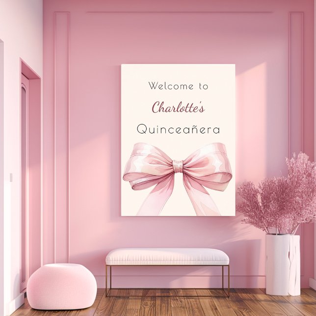 Pink bow cream beige Quinceanera welcome Poster (Creator Uploaded)