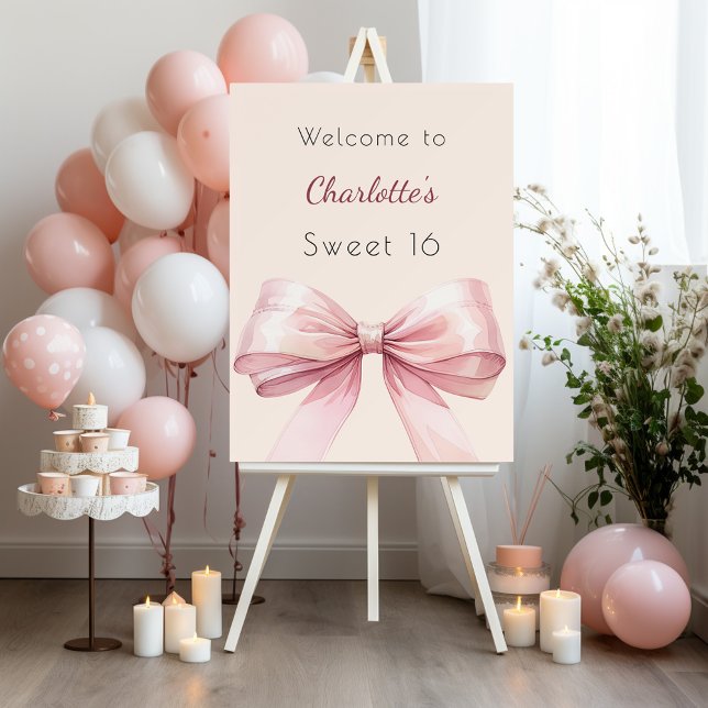 Pink bow cream beige Sweet 16 welcome Foam Board (Creator Uploaded)