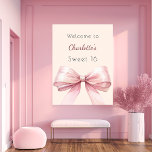 Pink bow cream beige Sweet 16 welcome Poster<br><div class="desc">A stylish beige,  cream background decorated with a large pink bow.   Personalize and add a name.</div>