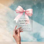Pink bow cream elegant SWEET 16 clear Acrylic Invitations<br><div class="desc">A clear,  transparent background,  decorated with a pink large bow. Personalize and add a name and party details.</div>