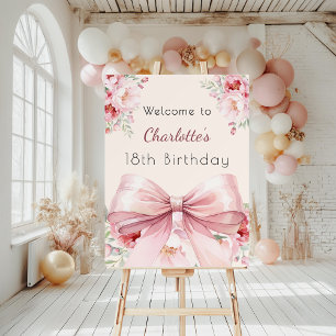 Pink bow cream florals birthday welcome foam board