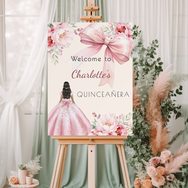 Pink bow cream florals dress Quinceanera welcome Foam Board (Creator Uploaded)