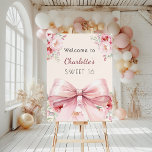 Pink bow cream florals Sweet 16 welcome Foam Board<br><div class="desc">A cream,  beige colored background decorated with a large pink bow and pink roses,  florals.   Personalize and add a name.
Back: no design</div>