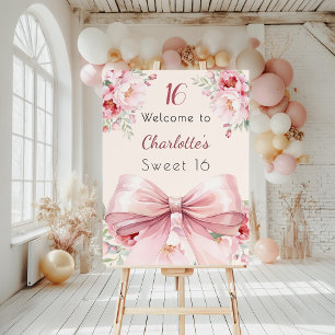 Pink bow cream florals Sweet 16 welcome Foam Board