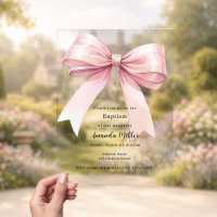 Pink bow cream girl clear Baptism