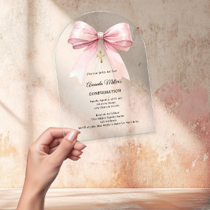 Pink bow cream girl Confirmation arch Acrylic Invitations