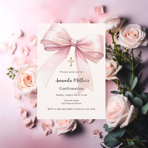 Pink bow cream girl Confirmation