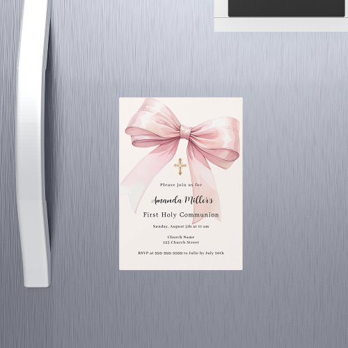 Pink bow cream girl First Communion