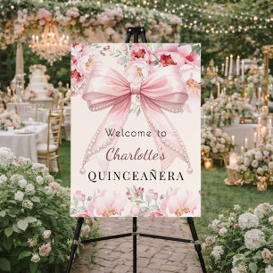 Pink bow cream ivory florals Quinceanera welcome Foam Board