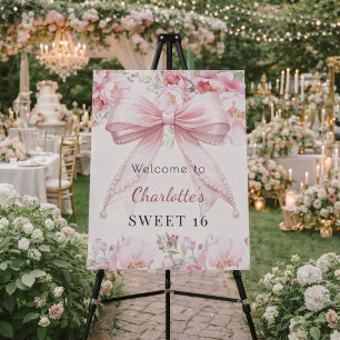 Pink bow cream ivory florals Sweet 16 welcome Foam Board