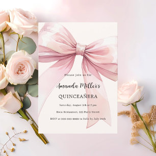 Pink bow cream Quinceanera Invitation