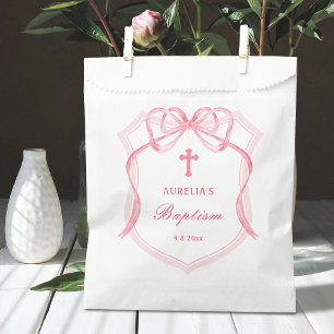 Pink Bow Crest Baptism Favor Bag