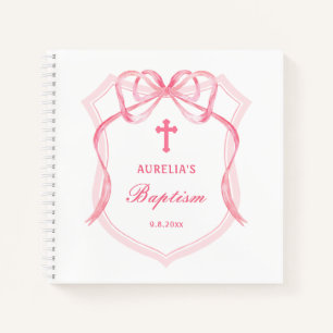 Pink Bow Crest Baptism Guest Book