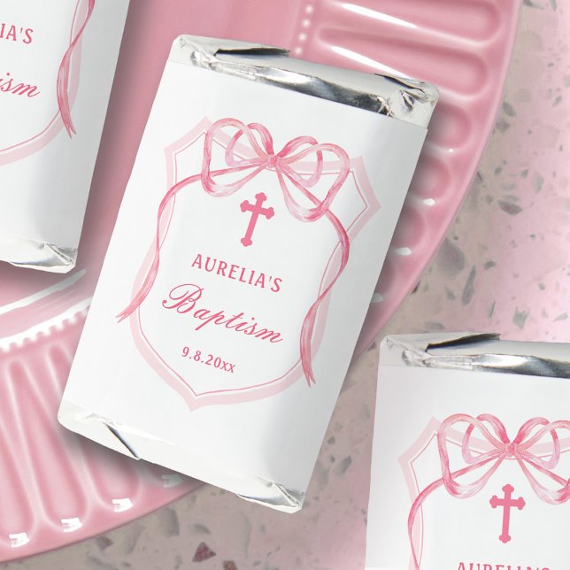 Pink Bow Crest Baptism Hershey's Miniatures (Creator Uploaded)