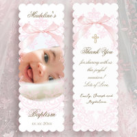 pink bow crest Baptism thank you