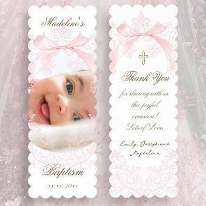 pink bow crest Baptism thank you  Bookmarks