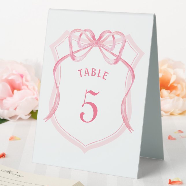 Pink Bow Crest Table Number Sign (In SItu (Wedding))