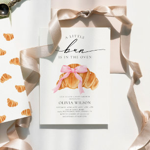 Pink Bow Croissant Baby Shower Invitation
