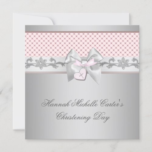 Pink Bow Cross Girls Pink Baptism Chirstening Custom Invites