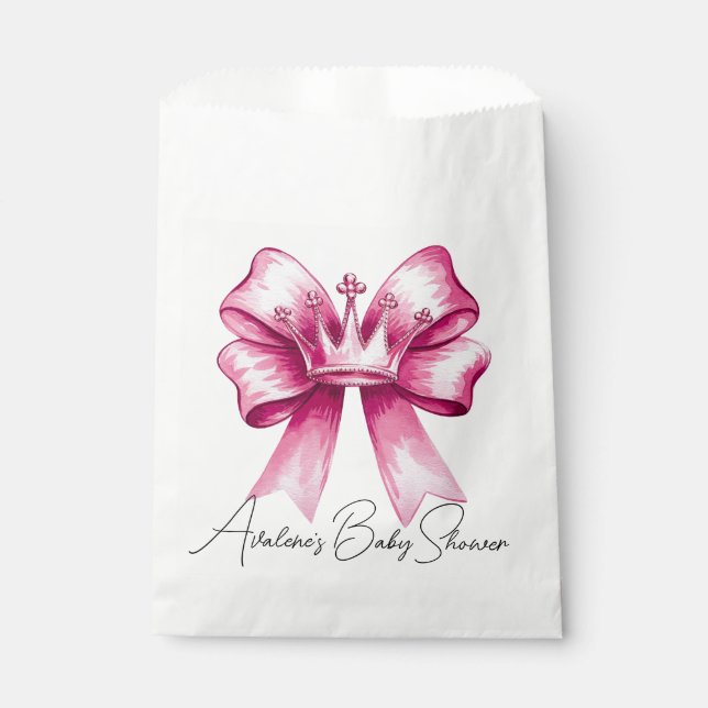 Pink Bow & Crown Baby Shower Celebration  Favor Bag (Front)