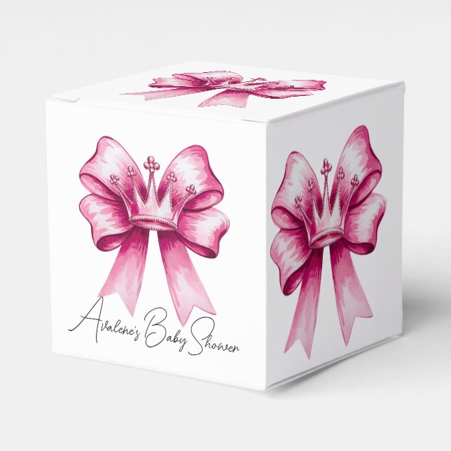 Pink Bow & Crown Baby Shower Celebration  Favor Boxes (Front Side)