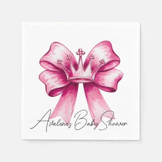 Pink Bow & Crown Baby Shower Celebration  Napkins (Front)