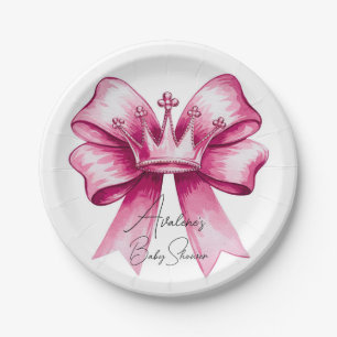 Pink Bow & Crown Baby Shower Celebration  Paper Plates