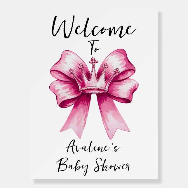 Pink Bow & Crown Baby Shower Welcome Sign (Front)