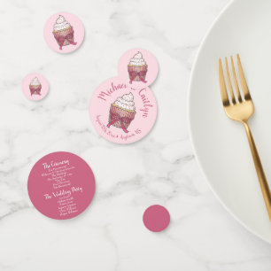 Pink Bow Cupcake Love Cake Wedding Program Confetti