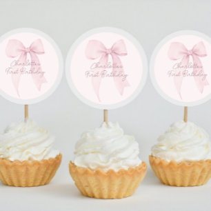 Pink Bow Cupcake Topper Label