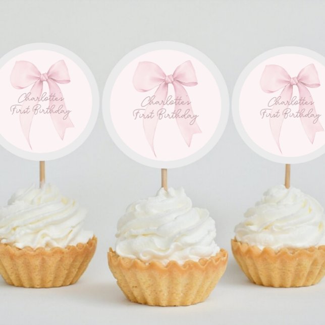 Pink Bow Cupcake Topper Label (Creator Uploaded)