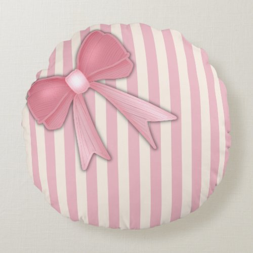 Pink Bow Cushion. Round Pillow