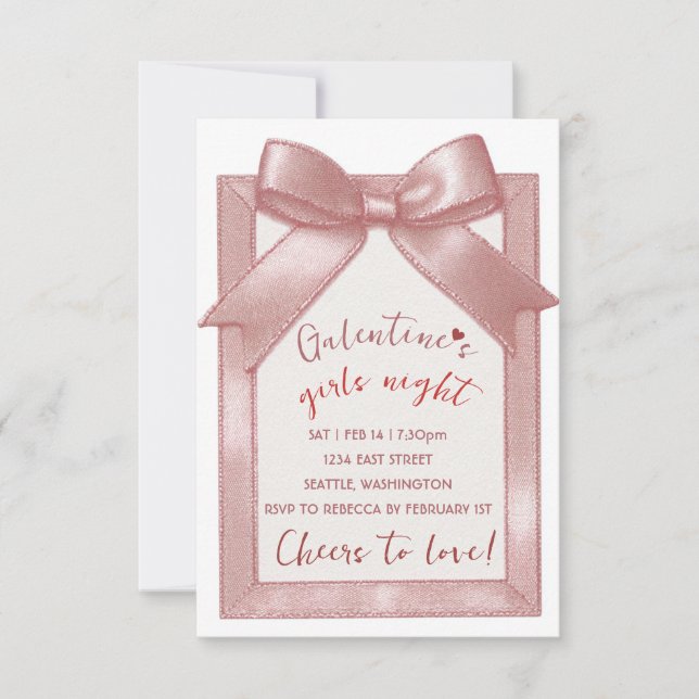 Pink Bow Custom Galentine's Party Invitation (Front)