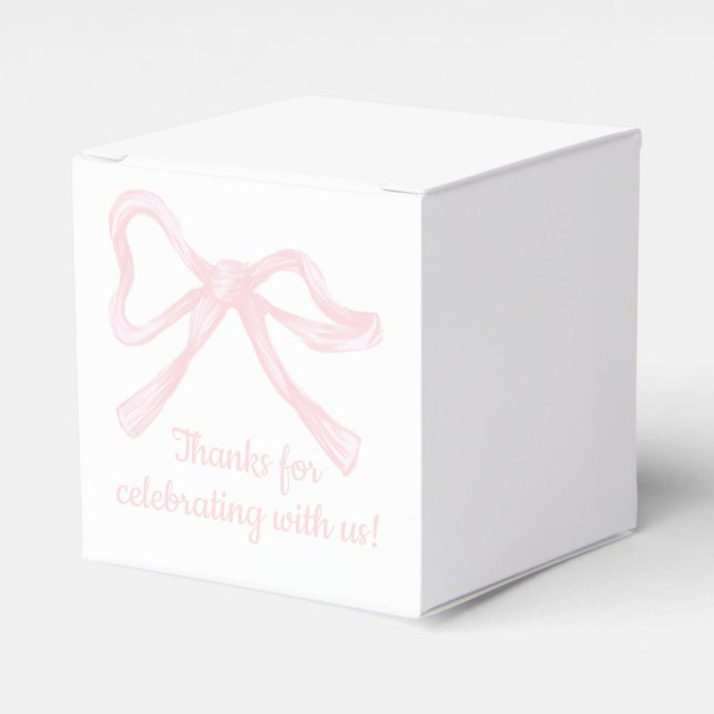 Pink Bow, Custom Pink Ribbon Favor Boxes (Front Side)