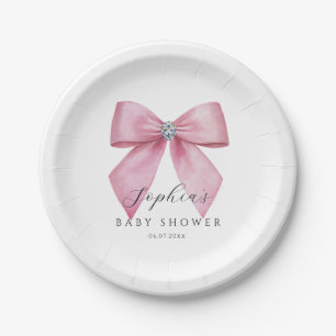 Pink Bow Cute Baby Shower Paper Plates