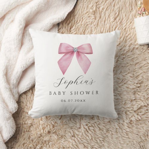 Pink Bow Cute Baby Shower  Throw Pillow