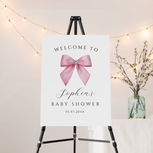 Pink Bow Cute Baby Shower Welcome Sign