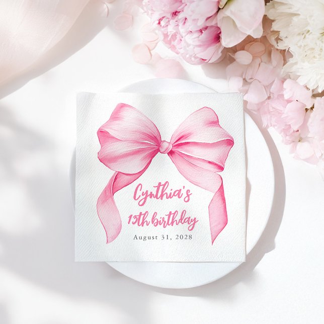 Pink Bow Cute Birthday Party Napkins (Pink Bow Birthday Napkins)