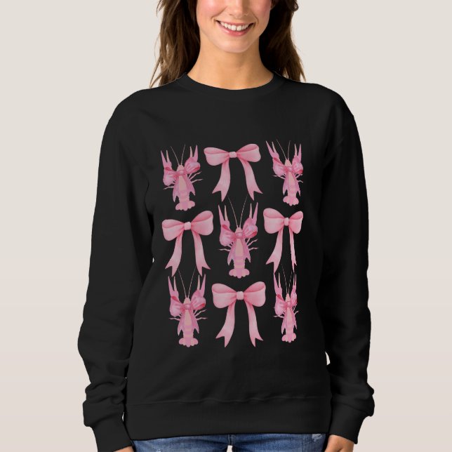 Pink Bow Cute Coquette Crawfish y2k Clean Girl Aes Sweatshirt (Front)